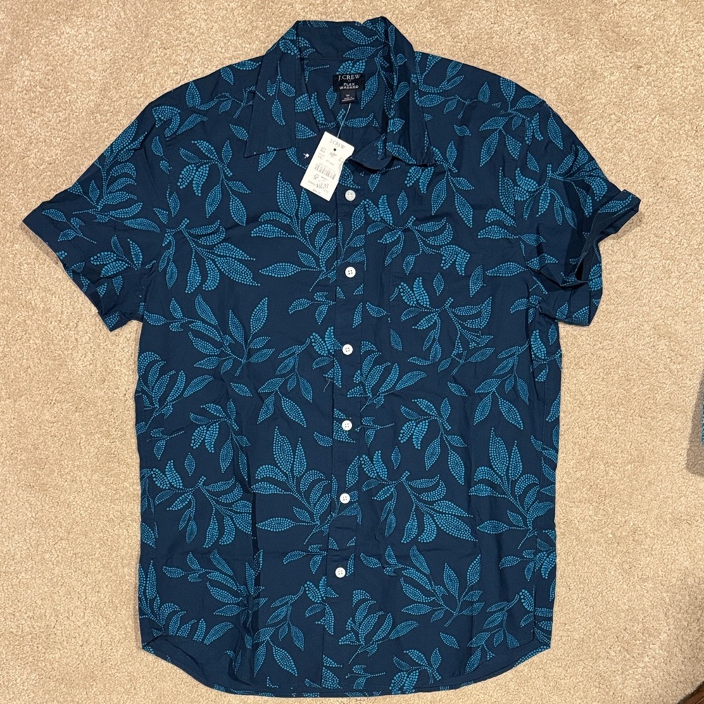 J. Crew Men's Blue Leaf Print Casual Shirt